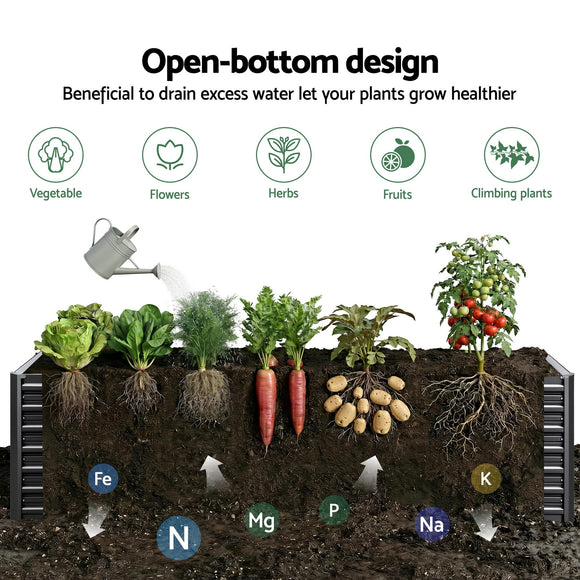 Green Fingers 2-in-1 Raised Garden Bed Kit, 320cm/160cm| 77cm Extra Deep Ergonomic Planter Box | Protect Your Back | Galvanised Steel Vegetable Flower Pot for Outdoor Garden | Includes Gloves & Pegs