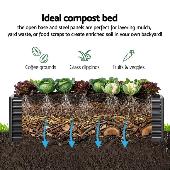 Green Fingers 2-in-1 Raised Garden Bed Kit, 320cm/160cm| 77cm Extra Deep Ergonomic Planter Box | Protect Your Back | Galvanised Steel Vegetable Flower Pot for Outdoor Garden | Includes Gloves & Pegs