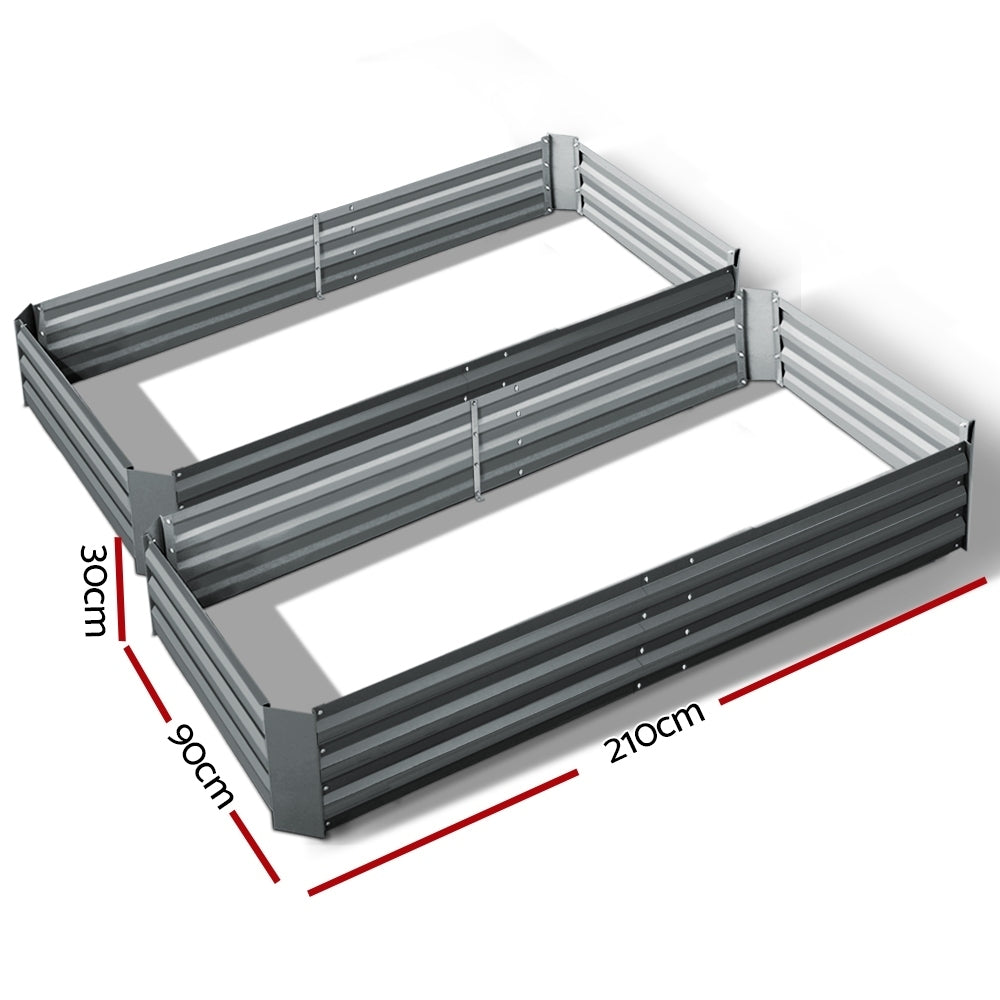 Green Fingers 2x Garden Bed 210x90cm Planter Box Raised Container Galvanised Herb - 0