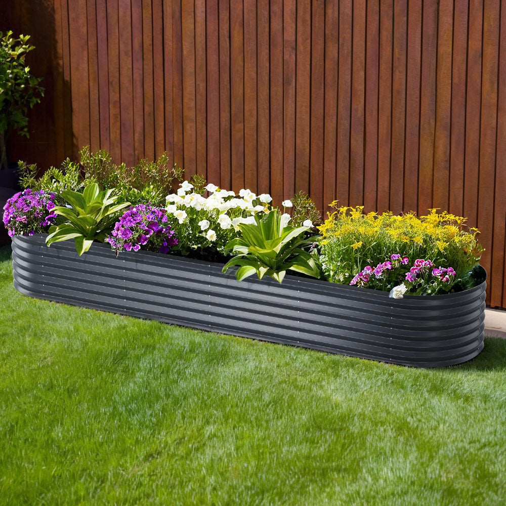 Green Fingers Garden Bed 320X80X42cm Oval Planter Box Raised Container Galvanised