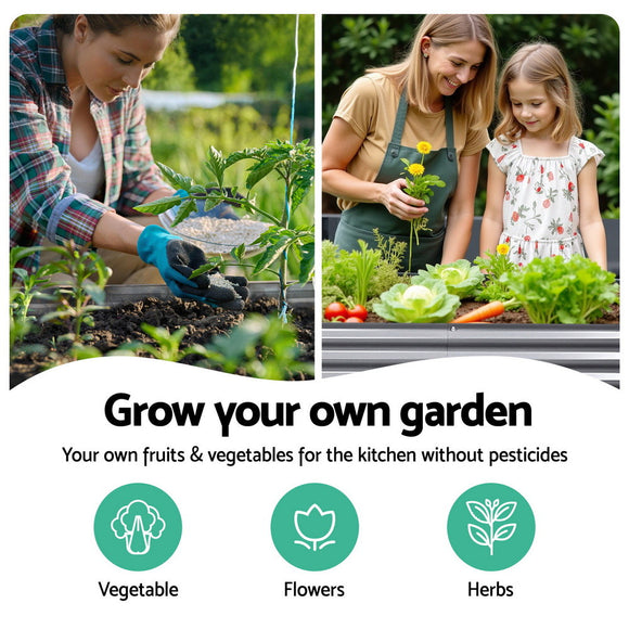 Green Fingers Garden Bed 320X80X42cm Oval Planter Box Raised Container Galvanised