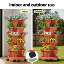 Green Fingers Raised Garden Bed 5 Tier Vertical Garden Brick Red Strawberry Stackable Planters Herbs Petunias-6