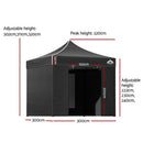 Instahut Gazebo 3x3 Pop Up Marquee Folding Tent Wedding Gazebos Camping Outdoor Shade Canopy Black-2