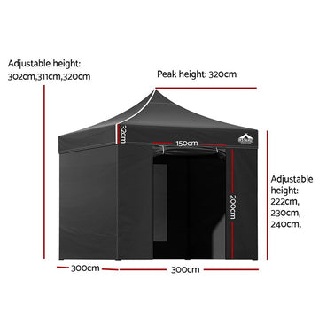 Instahut Gazebo 3x3 Pop Up Marquee Folding Tent Wedding Gazebos Camping Outdoor Shade Canopy Black - 0