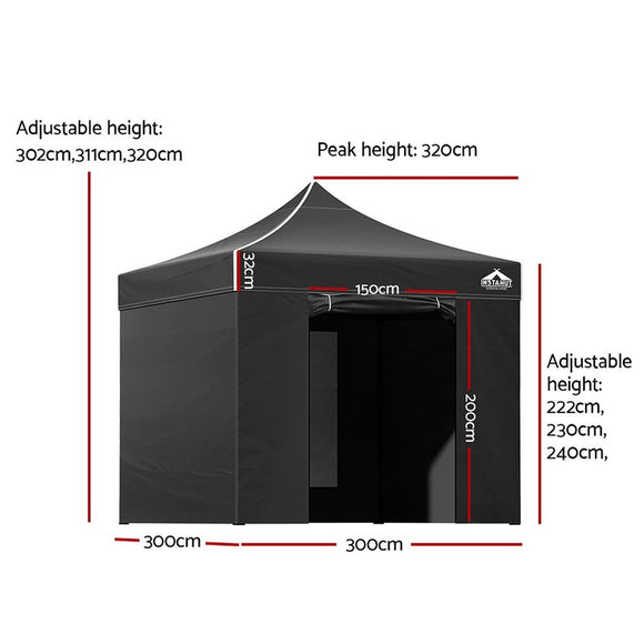 Instahut Gazebo 3x3 Pop Up Marquee Folding Tent Wedding Gazebos Camping Outdoor Shade Canopy Black