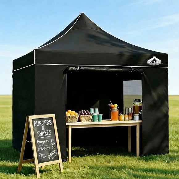 Instahut Gazebo 3x3 Pop Up Marquee Folding Tent Wedding Gazebos Camping Outdoor Shade Canopy Black