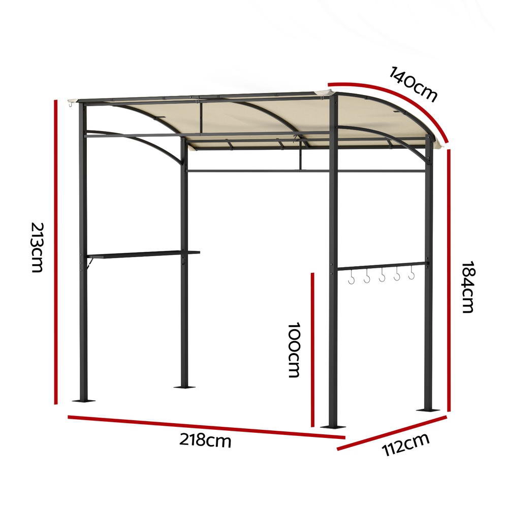 Instahut Gazebo Outdoor BBQ Grill Patio Garden Marquee Shade Shelter Shelf Hooks Beige - 0