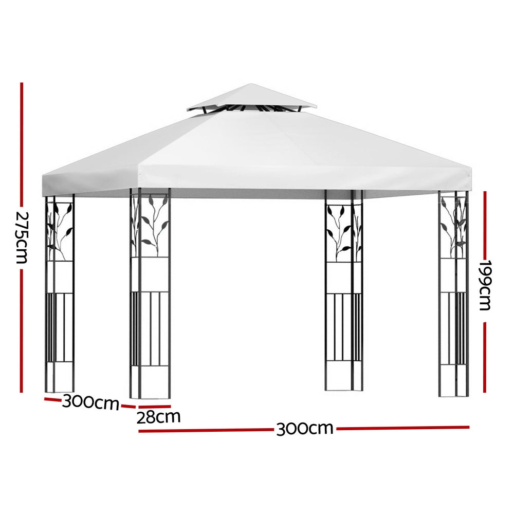 Instahut Gazebo 3x3m Marquee Outdoor Wedding Party Event Tent Home Iron Art Shade White - 0