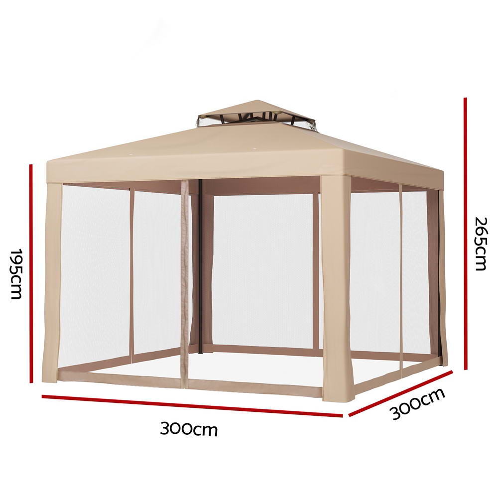 Instahut Gazebo Marquee 3m Outdoor Event Tent Camping Party Mesh Wall Canopy Brown - 0