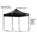 Instahut Gazebo Pop Up Marquee 3x3 Folding 500D Wedding Tent Base Pod Black-3