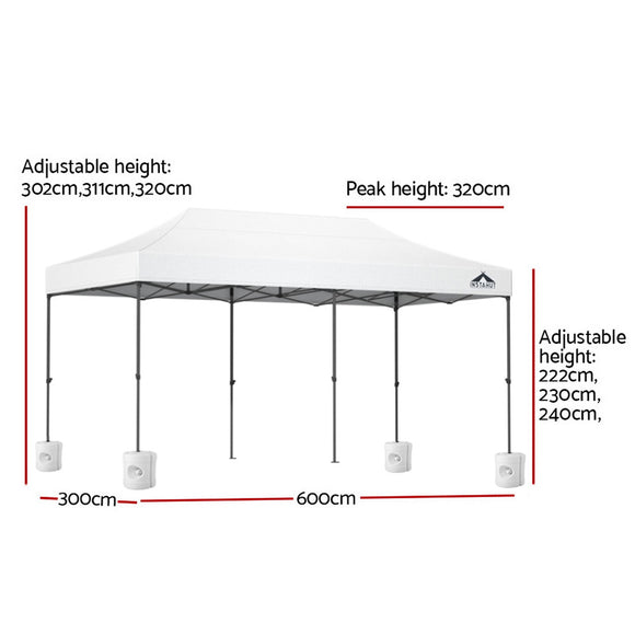 Instahut Gazebo Pop Up Marquee 3x6 Folding 500D Wedding Tent Base Pod White