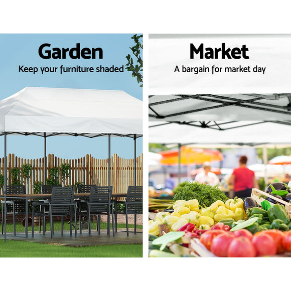 Instahut Gazebo Pop Up Marquee 3x6 Folding 500D Wedding Tent Base Pod White