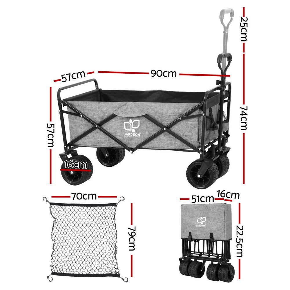 Gardeon Garden Cart with Cargo Net Grey - 0