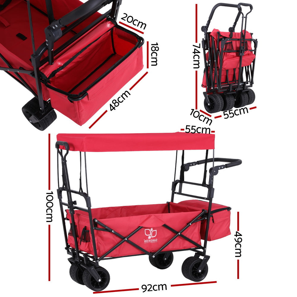 Gardeon Garden Cart with Removable Canopy Red - 0