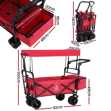 Gardeon Garden Cart with Removable Canopy Red - 0