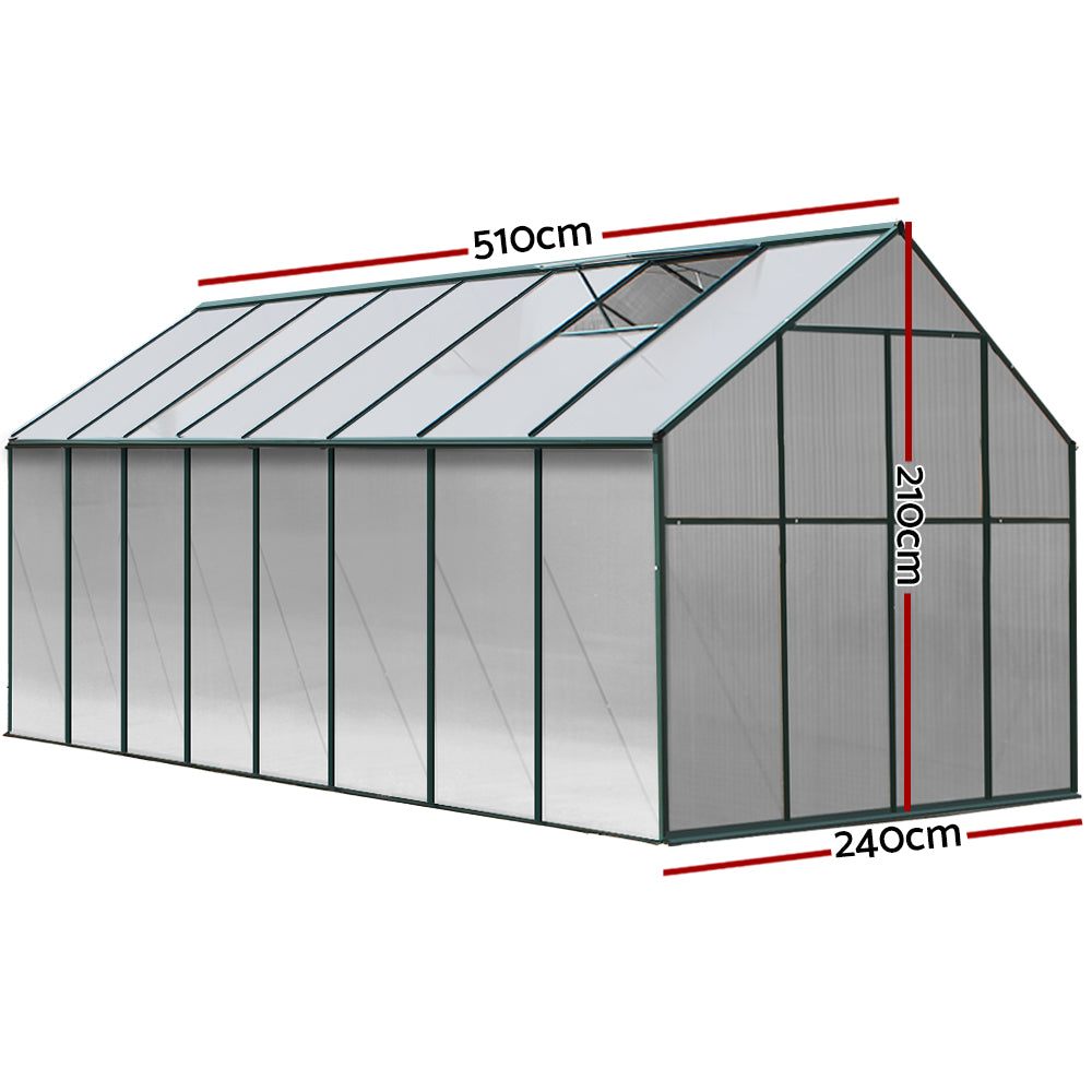 Greenfingers Greenhouse 5.1x2.44x2.1M Aluminium Polycarbonate Green House Garden Shed - 0