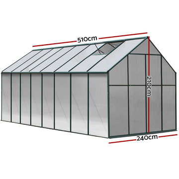 Green Fingers Greenhouse 5.1x2.44x2.1M Aluminium Polycarbonate Green House Garden Shed - 0