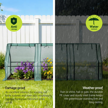Green Fingers Mini Greenhouse 240x90x90cm Steel Frame PE Cover Outdoor Shelter - 0