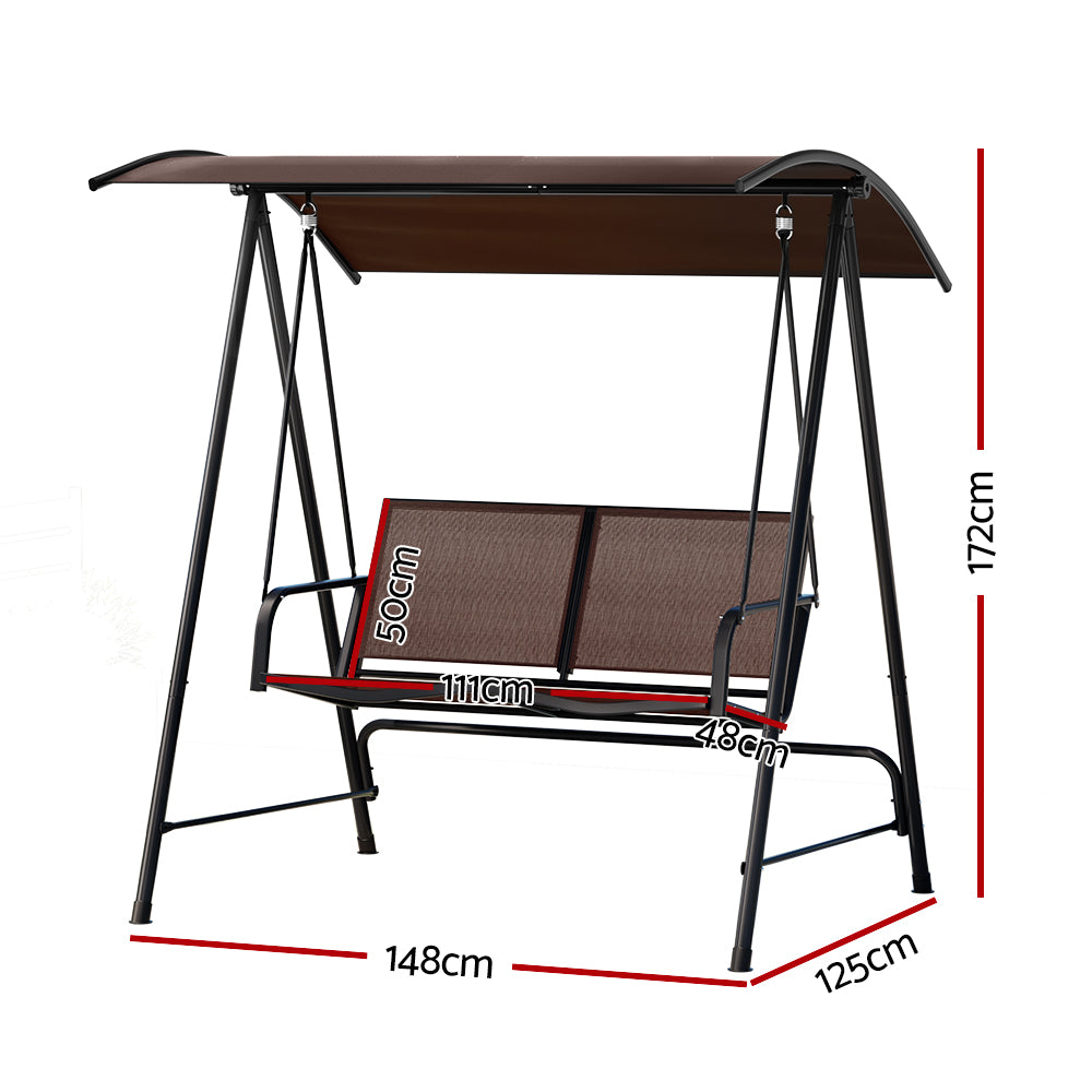 Gardeon Outdoor Swing Chair Garden Bench Furniture Canopy 2 Seater Brown - 0