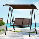 Gardeon Outdoor Swing Chair Garden Bench Furniture Canopy 2 Seater Brown-5