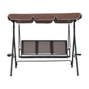 Gardeon Outdoor Swing Chair Garden Chair Canopy Cup Holder 3 Seater Brown-2