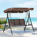 Gardeon Outdoor Swing Chair Garden Chair Canopy Cup Holder 3 Seater Brown-7