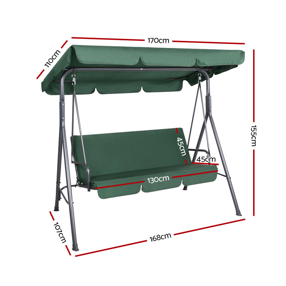 Gardeon Outdoor Swing Chair Garden Bench Furniture Canopy 3 Seater Green - 0