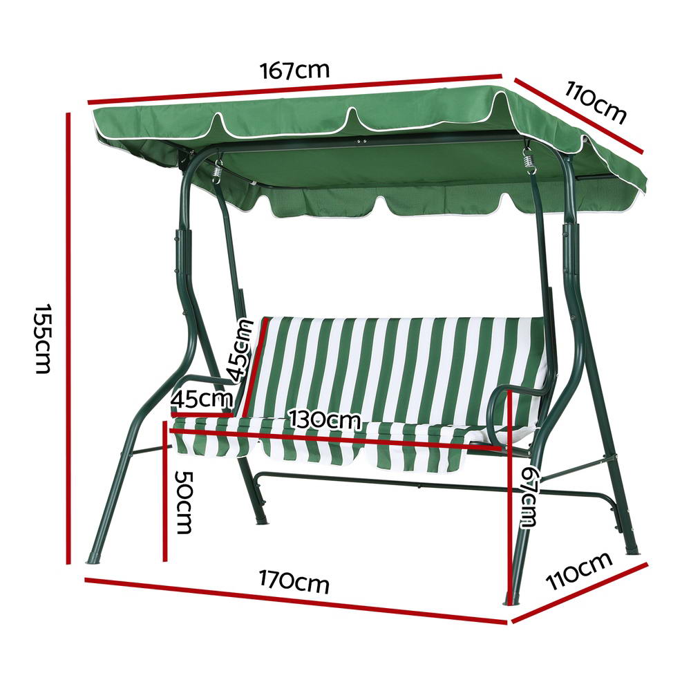 Gardeon Outdoor Swing Chair Garden Bench Furniture Canopy 3 Seater White Green - 0