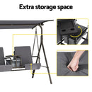 Gardeon Outdoor Swing Chair Garden Chair Canopy Cup Holder 2 Seater Grey-7