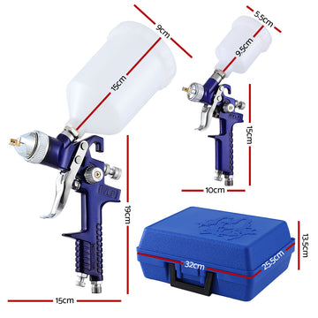 Giantz 2PC HVLP Spray Gun Paint Gun Gravity Feed 0.8mm 1.4,mm Nozzles Included - 0