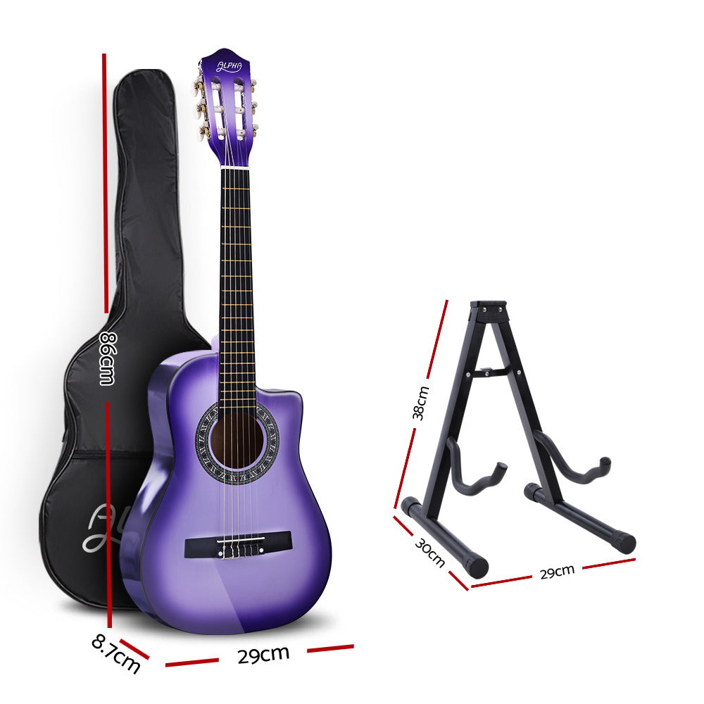 Alpha 34 Inch Classical Guitar Wooden Body Nylon String w/ Stand Beignner Purple - 0