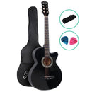 Alpha 38 Inch Acoustic Guitar Wooden Body Steel String Full Size Cutaway Black-2