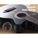 Alpha 38 Inch Acoustic Guitar Wooden Body Steel String Full Size Cutaway Black-6