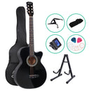 Alpha 38 Inch Acoustic Guitar Wooden Body Steel String Full Size w/ Stand Black-1