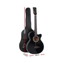 Alpha 38 Inch Acoustic Guitar Wooden Body Steel String Full Size w/ Stand Black-2