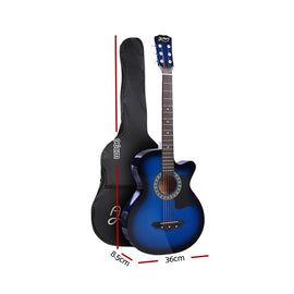 Alpha 38 Inch Acoustic Guitar Wooden Body Steel String Full Size w/ Stand Blue - 0