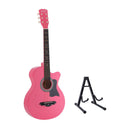 Alpha 38 Inch Acoustic Guitar Wooden Body Steel String Full Size w/ Stand Pink-1