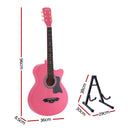 Alpha 38 Inch Acoustic Guitar Wooden Body Steel String Full Size w/ Stand Pink-2