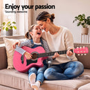 Alpha 38 Inch Acoustic Guitar Wooden Body Steel String Full Size w/ Stand Pink-4