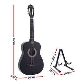 Alpha 38 Inch Classical Acoustic Guitar with Folding Stand Capo and String Set Black - 0