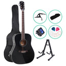 Alpha 41 Inch Acoustic Guitar Wooden Body Steel String Dreadnought Stand Black-1