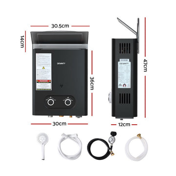 Devanti Portable Gas Water Heater LPG-powered System Black - 0