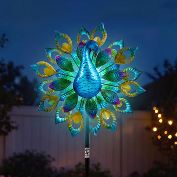 Gardeon Garden Windmill Solar Light Colorful Peacock Metal Spinner 190cm
