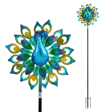 Gardeon Garden Windmill Solar Light Colorful Peacock Metal Spinner 190cm - 0