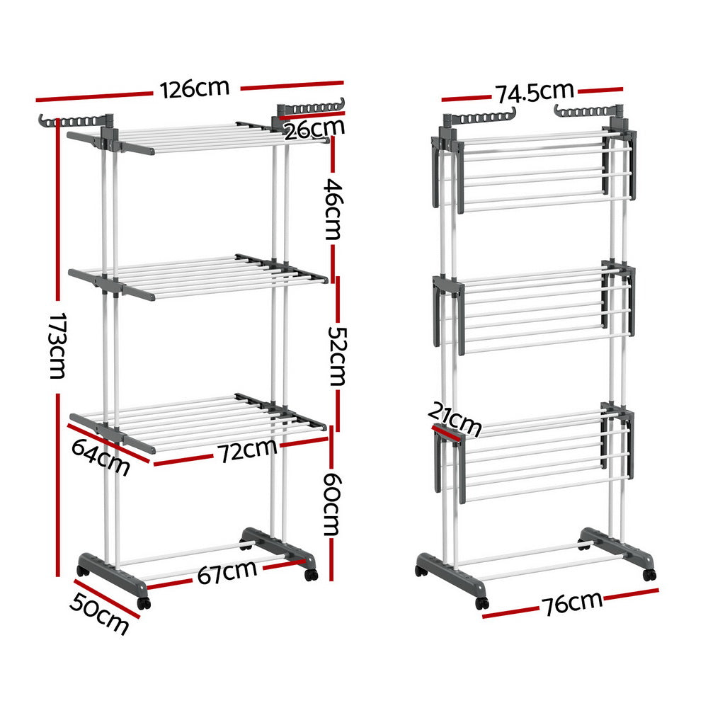 Artiss Clothes Airer Drying Rack 173cm Coat Hanger Foldable - 0