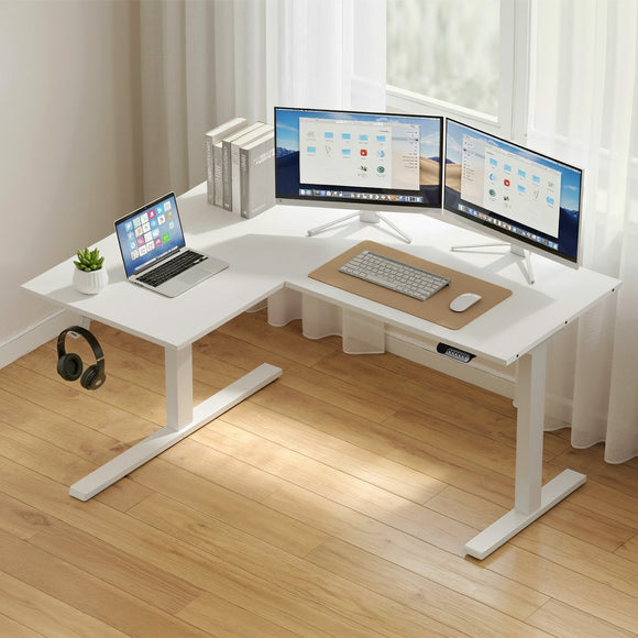 Artiss L-Shape Standing Desk Sit Stand Up Height Adjustable Electric Motorised White