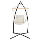 Gardeon Hammock Chair with Steel Stand Armrest Outdoor Hanging Cream-3