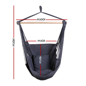 Gardeon Hammock Chair Outdoor Camping Hanging Hammocks Cushion Pillow Grey - 0