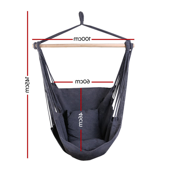 Gardeon Hammock Chair Outdoor Camping Hanging Hammocks Cushion Pillow Grey