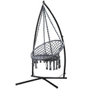 Gardeon Hammock Chair with Steel Stand Macrame Outdoor Swinging Grey-1
